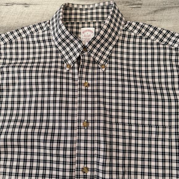 Brooks Brothers Other - Brooks Brothers Shirt Mens Large Black Ivory Plaid All Cotton Button Up Non Iron